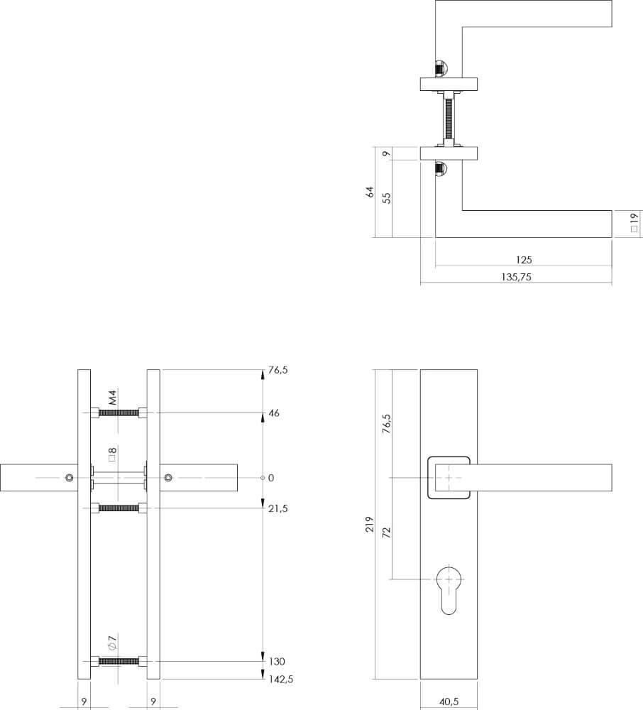 Türklinke Vierkant PC 72mm Edelstahl Intersteel 8714186187067