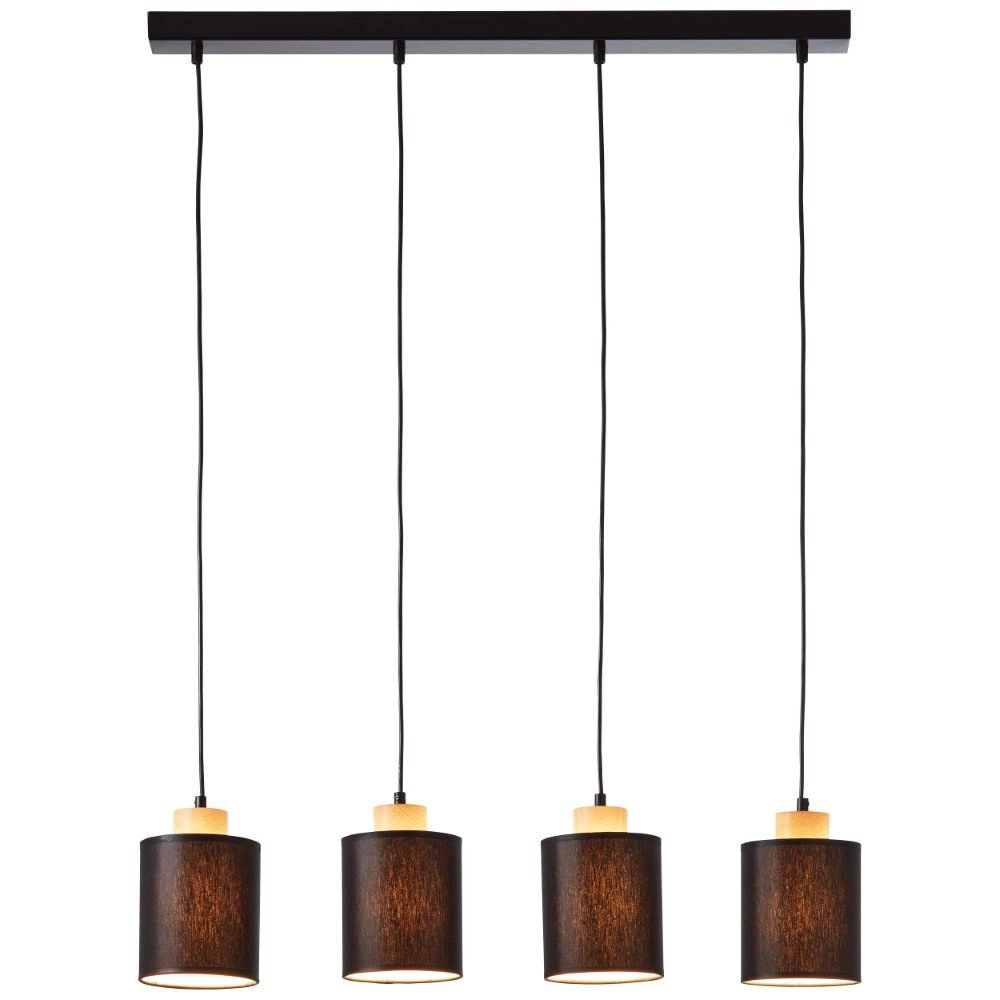 Hängelampe mit 4 Leuchten Vonnie schwarz mit Holz