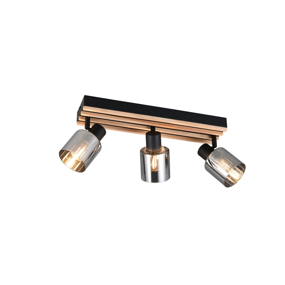 Deckenlampe 3-Leuchten Travia Schwarz mit Holz Trio 4017807682601