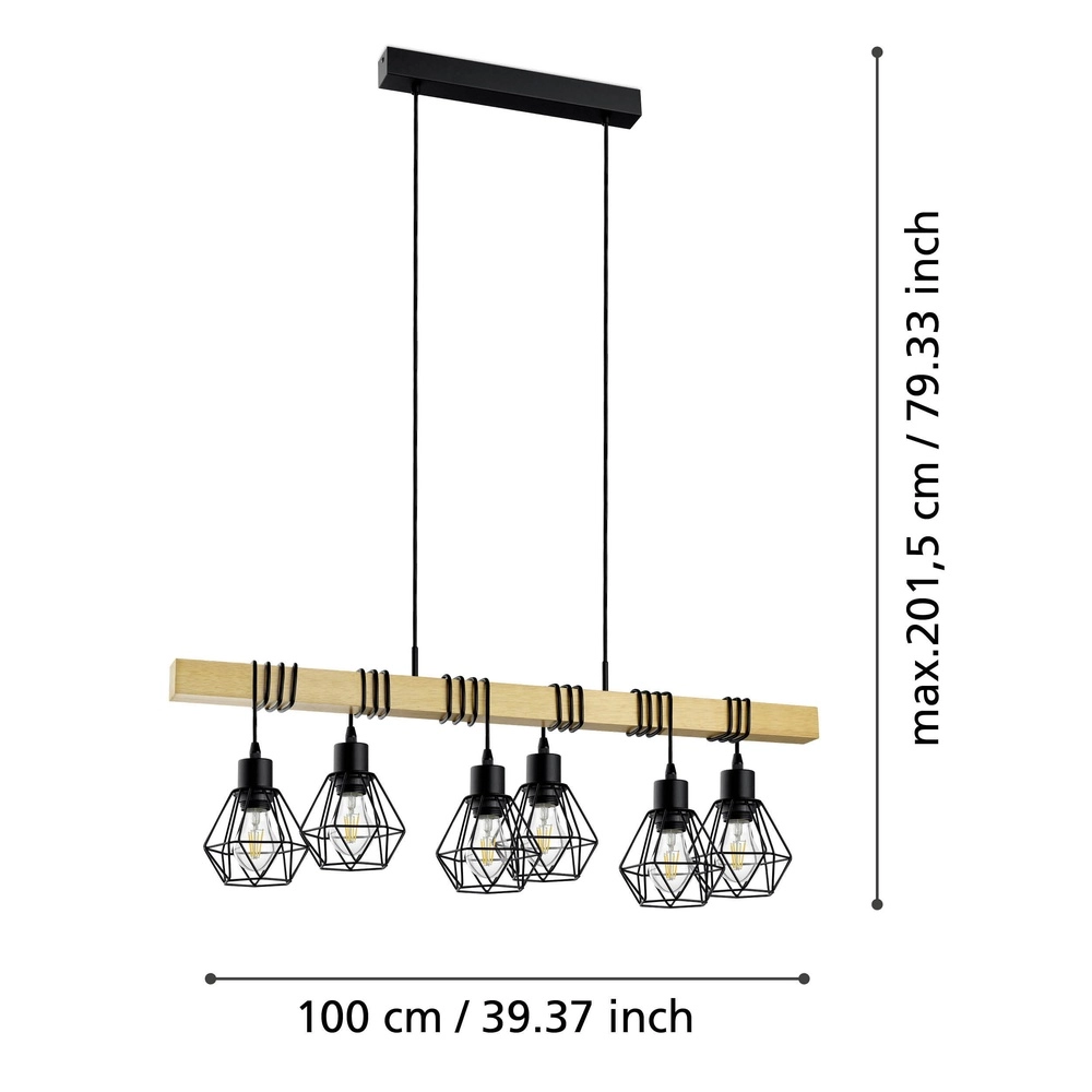 6-Licht Pendellampe Townshend 5 Speisesaal – schwarz mit Holz Eglo 9002759440763