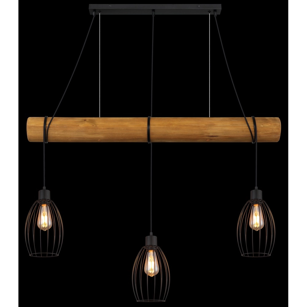 Land-Pendellampe Berti 3-Licht Holz mit Schwarz Globo 9007371583331
