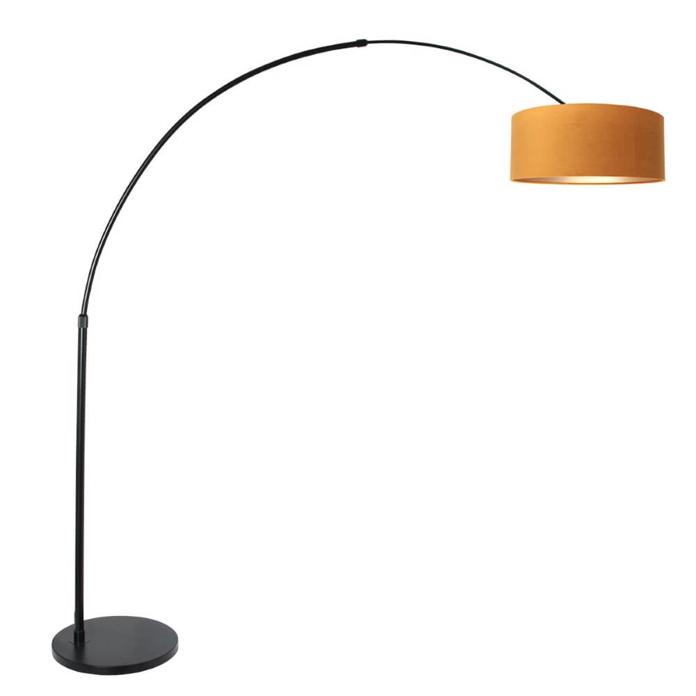 Schwarze Bogenlampe Sparkled mit Samtschirm