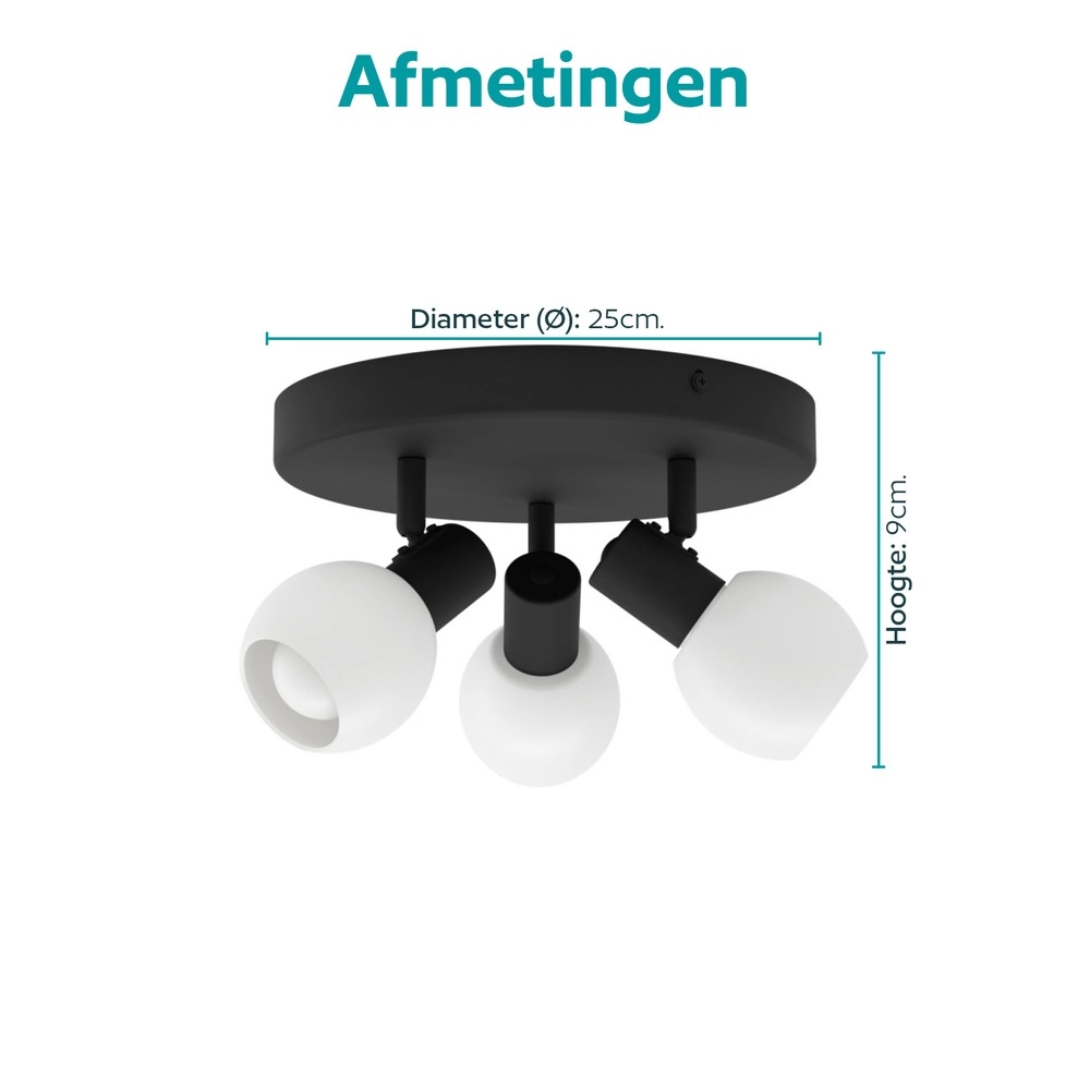 Deckenlampe Castellazo 3-hell schwarz mit Glas Ø 25 cm
