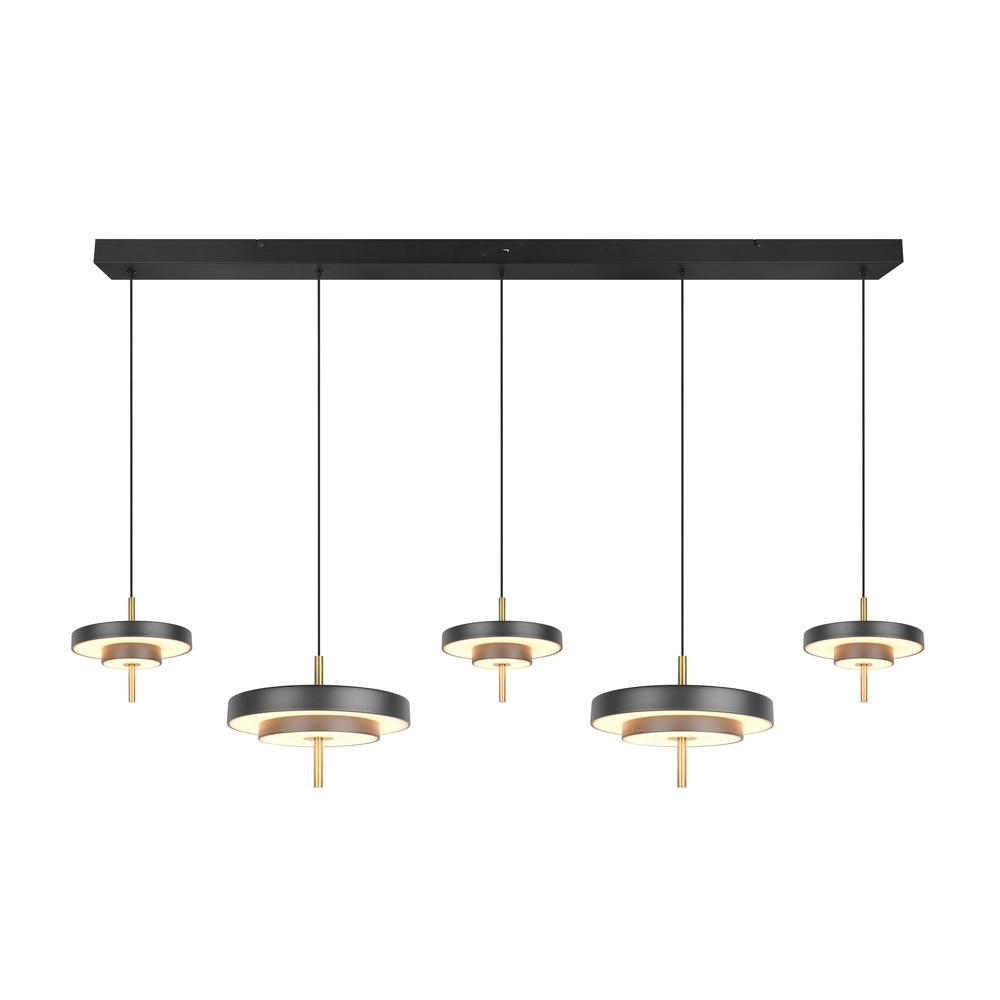 5-flammige Pendelleuchte Keaton schwarz mit gold Trio 4017807655483