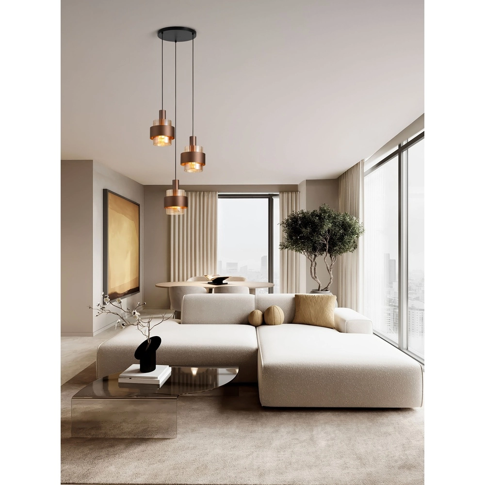 Moderne Pendellampe Serena 3-hell Kaffeebraun