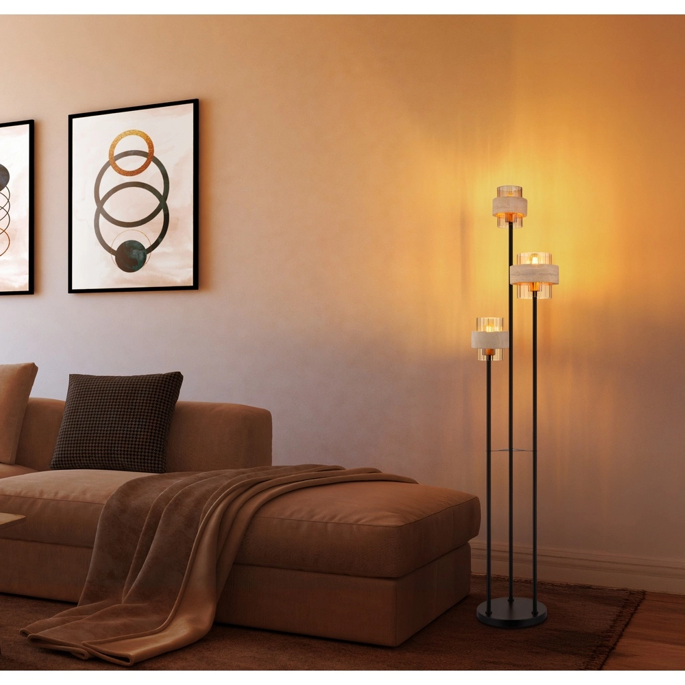 3-Licht Stehlampe Daren Schwarz mit Marmor Globo 9007371580675