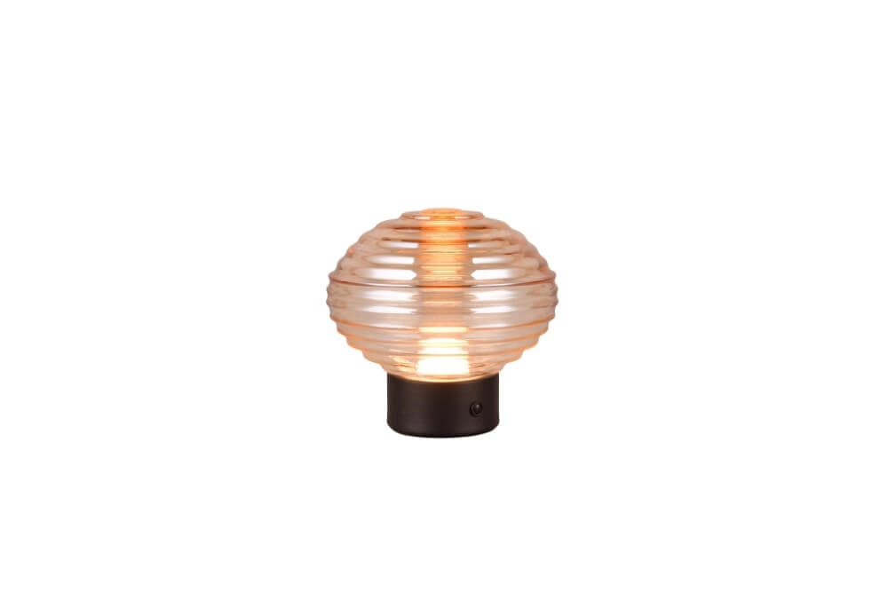 Wiederaufladbare Tischlampe schwarz Earl Bernsteinfarbenes Glas