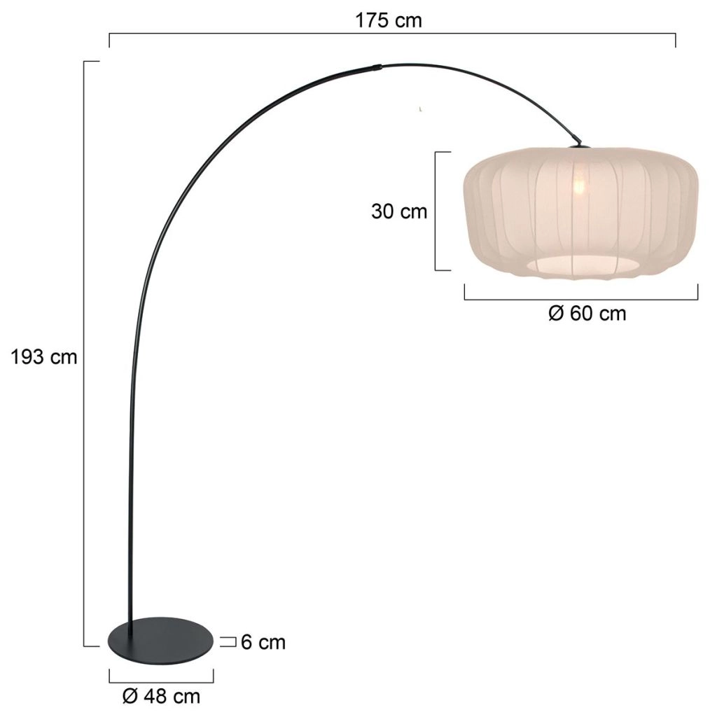 Schwarze Bogenlampe Curve mit Cremeton Ø60cm Steinhauer 8712746183146