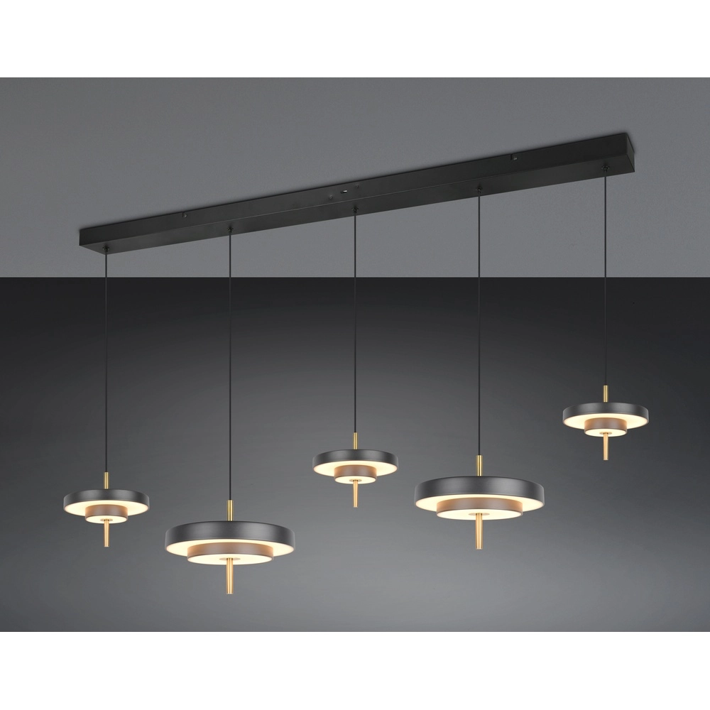 5-flammige Pendelleuchte Keaton schwarz mit gold