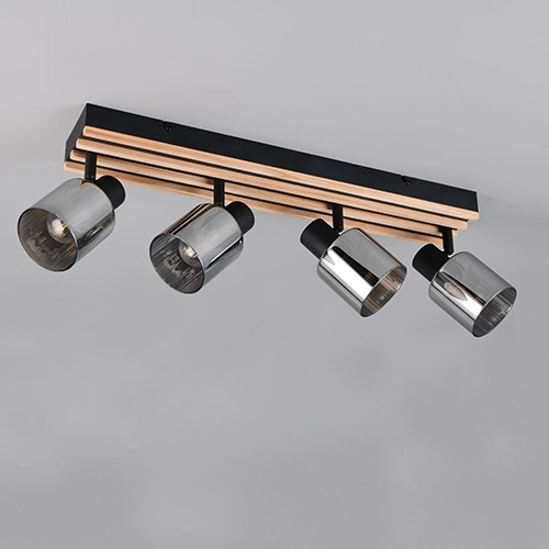 Deckenlampe 4-Licht Travia Schwarz mit Holz Trio 4017807682618