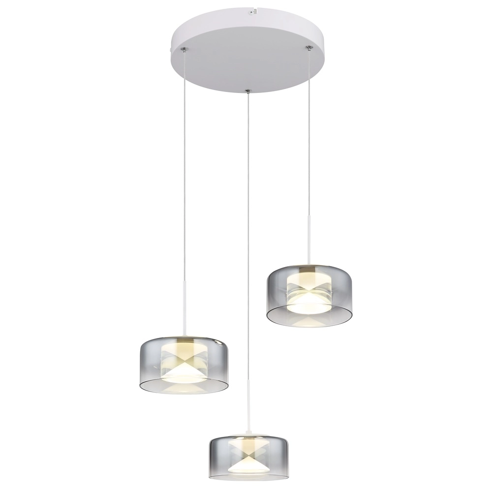Design-Pendellampe Belinda 3-Licht weiß mit Rauchglas