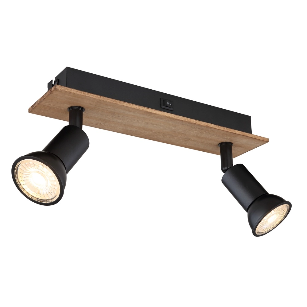 Deckenscheinwerfer Drew Schwarz mit Holz 2-Lichter