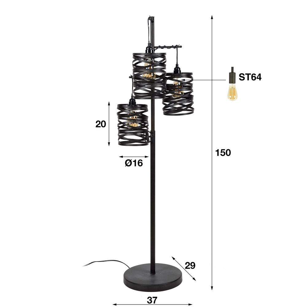 Land-Stehlampe Spindle 3x E27 – Schiefergrau Lyora 8716803513037