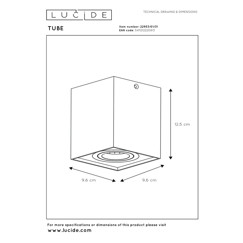 Oberflächenmontierter Deckenspot Tube Quadratweiß Lucide 5411212220813