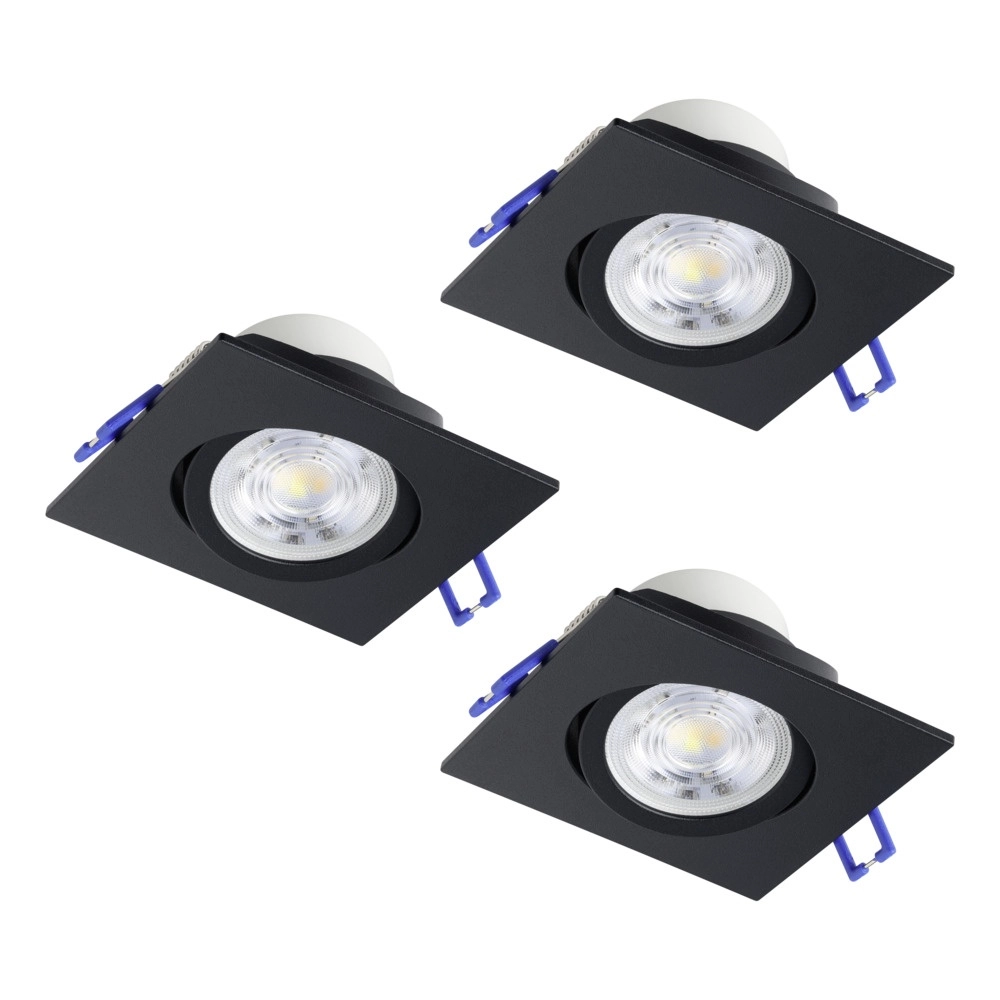 Set mit 3 Einbaustrahlern Saliceto quadratisch schwarz 4,8W