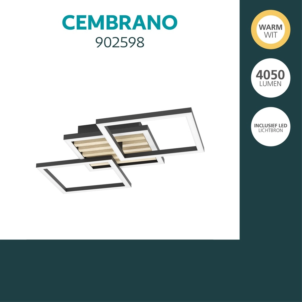 Moderne Deckenlampe Cembrano Schwarz mit Holzquadrat 65,5 cm Eglo 9008606388233