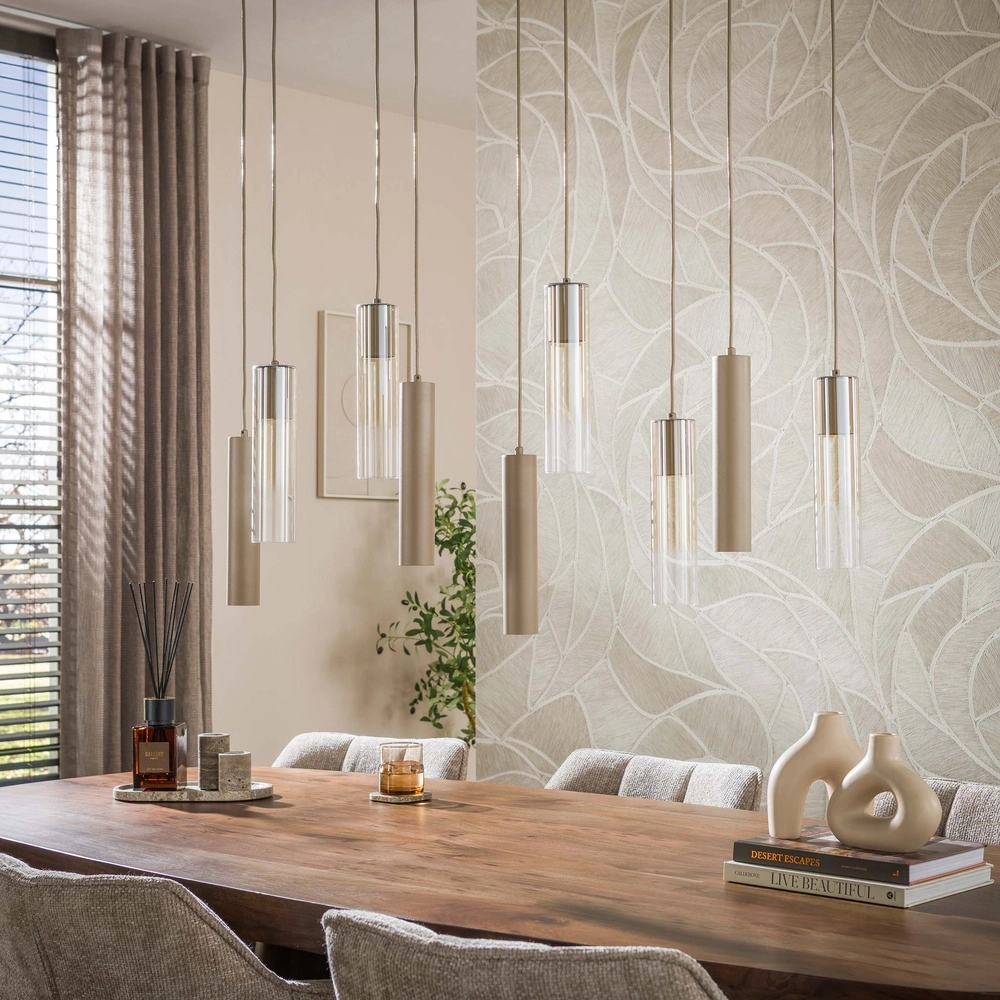 Elegante Pendellampe Lungo sandbraune 9-Lichter Lyora 8716803514911