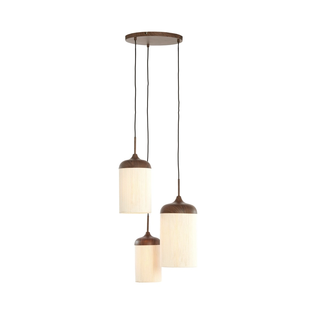 3-Licht Pendellampe Danialo Walnussbraun mit Seil Light & Living 8717807816711
