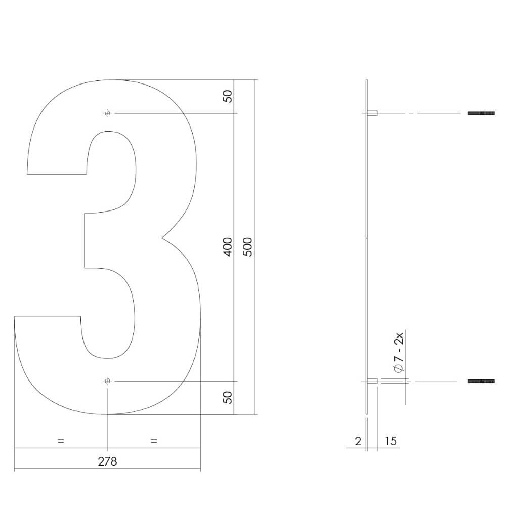 Hausnummer 3 XXL Numbra 50cm Edelstahl Intersteel 8714186503201