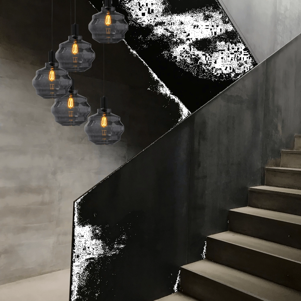 5-flammige Loft-Hängelampe - Schwarz - Porto mit Kugelrauchgläsern - Ø 30cm Masterlight 8718121271033