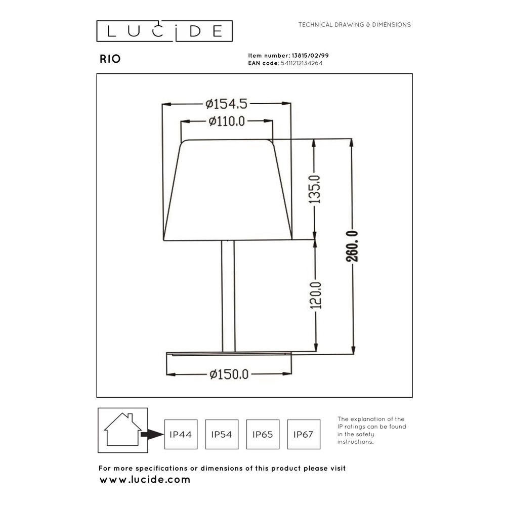 Wiederaufladbare Tischlampe Rio Schwarz-Weiß Lucide 5411212134264