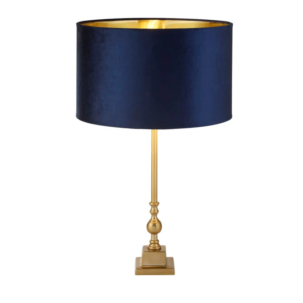 Goldene Tischlampe Whitby mit dunkelblauer Kapuze Searchlight 5053423257723