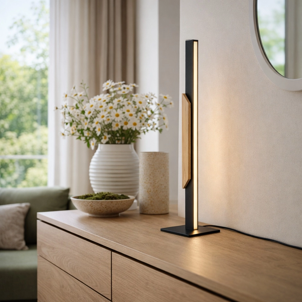 Design-Tischlampe Arcus Schwarz mit Holz Brilliant 4004353463525