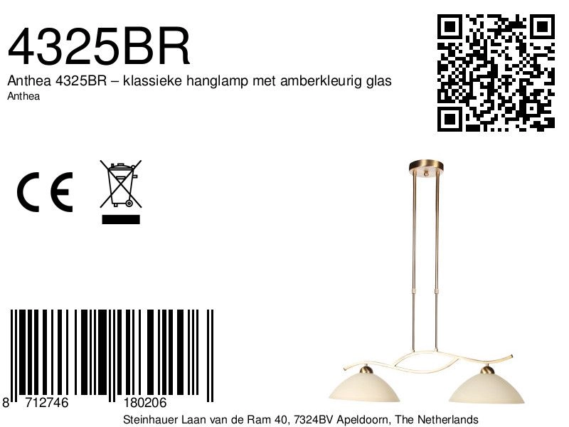 Klassische Pendellampe Anthea 2-Licht Bronze Steinhauer 8712746180206
