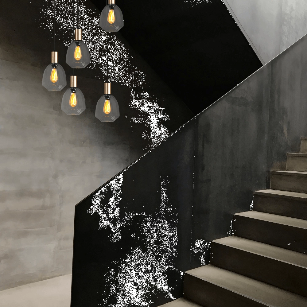 5-flammige Loft-Hängelampe - Gold - Porto mit klaren Nicolette-Gläsern Masterlight 8718121271163