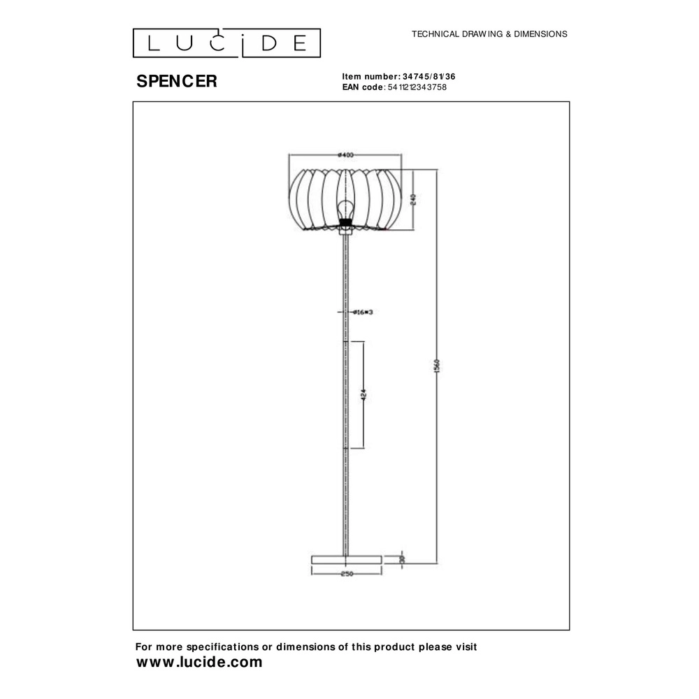 Stehlampe Spencer Grau Lucide 5411212343758