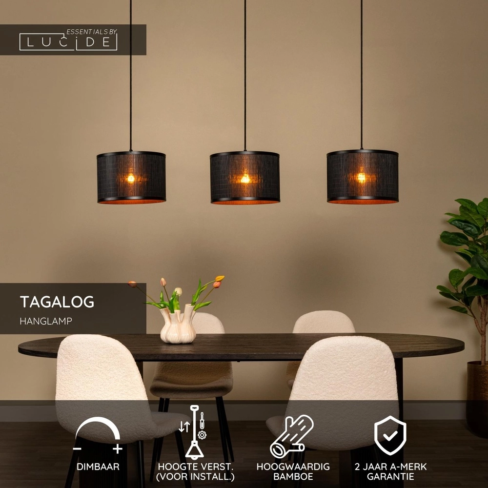 Pendellampe Tagalog 3-Licht Schwarz Lucide 5411212212153