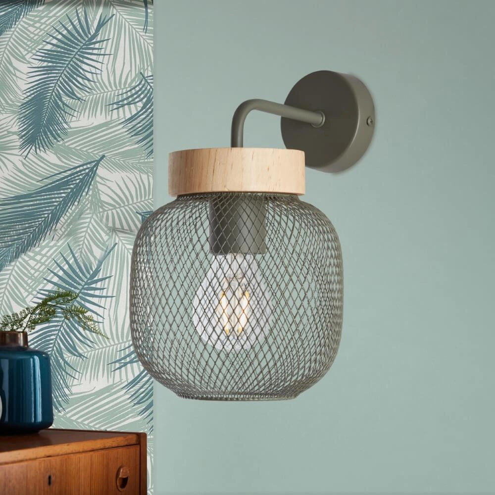 Wandlampe Giada grün mit Holz Brilliant 4004353354151
