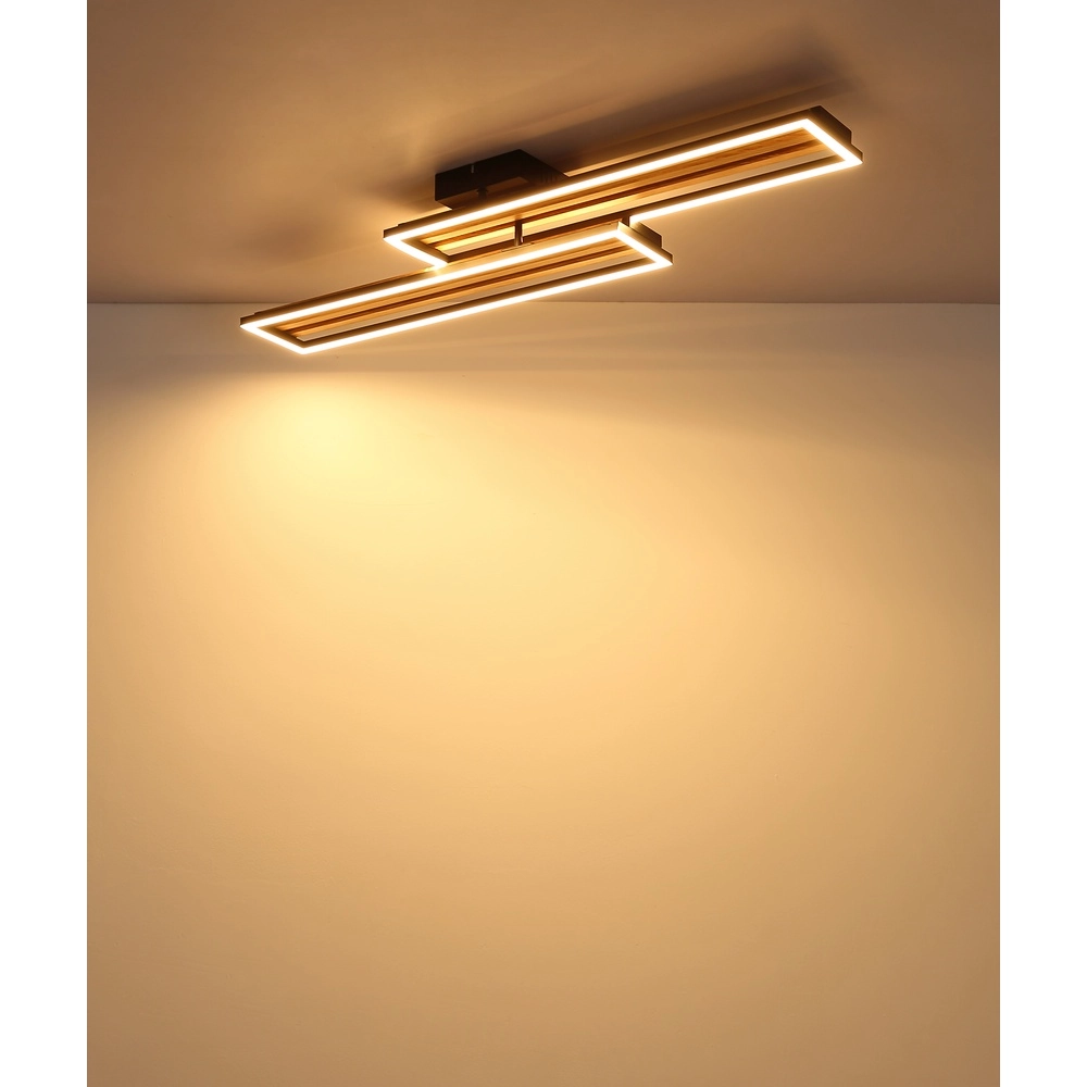 Moderne Deckenlampe Dakari I Schwarz mit Holz 90 cm Globo 9007371528783