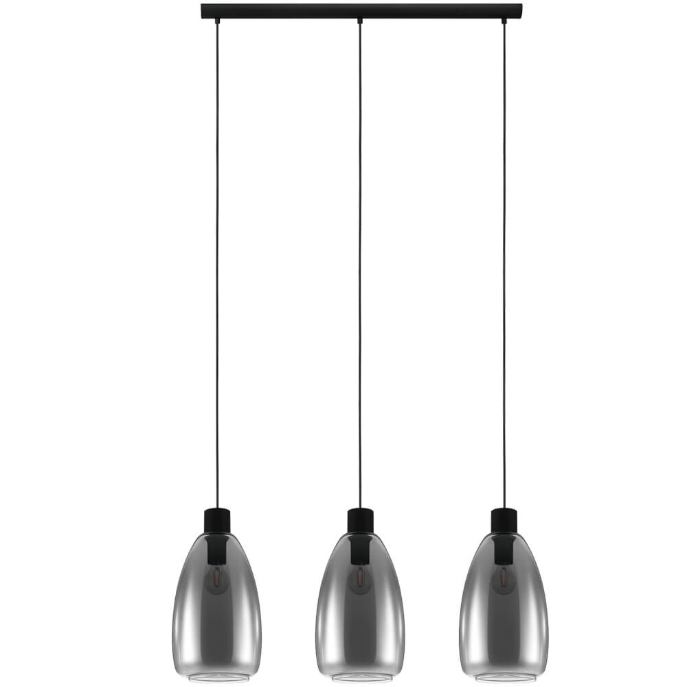 Hängelampe aus Glas Chelvey 3-flammiges Schwarz mit Rauchglas
