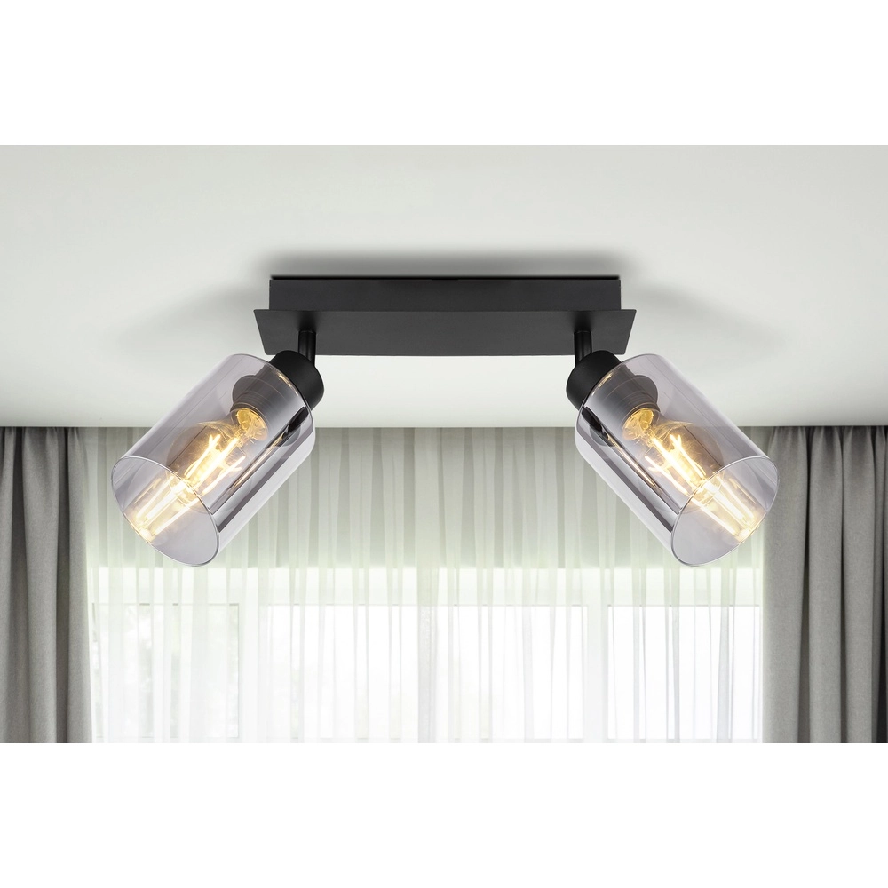 Deckenlampe Hadera 2-Licht Schwarz mit Rauchglas Globo 9007371440214