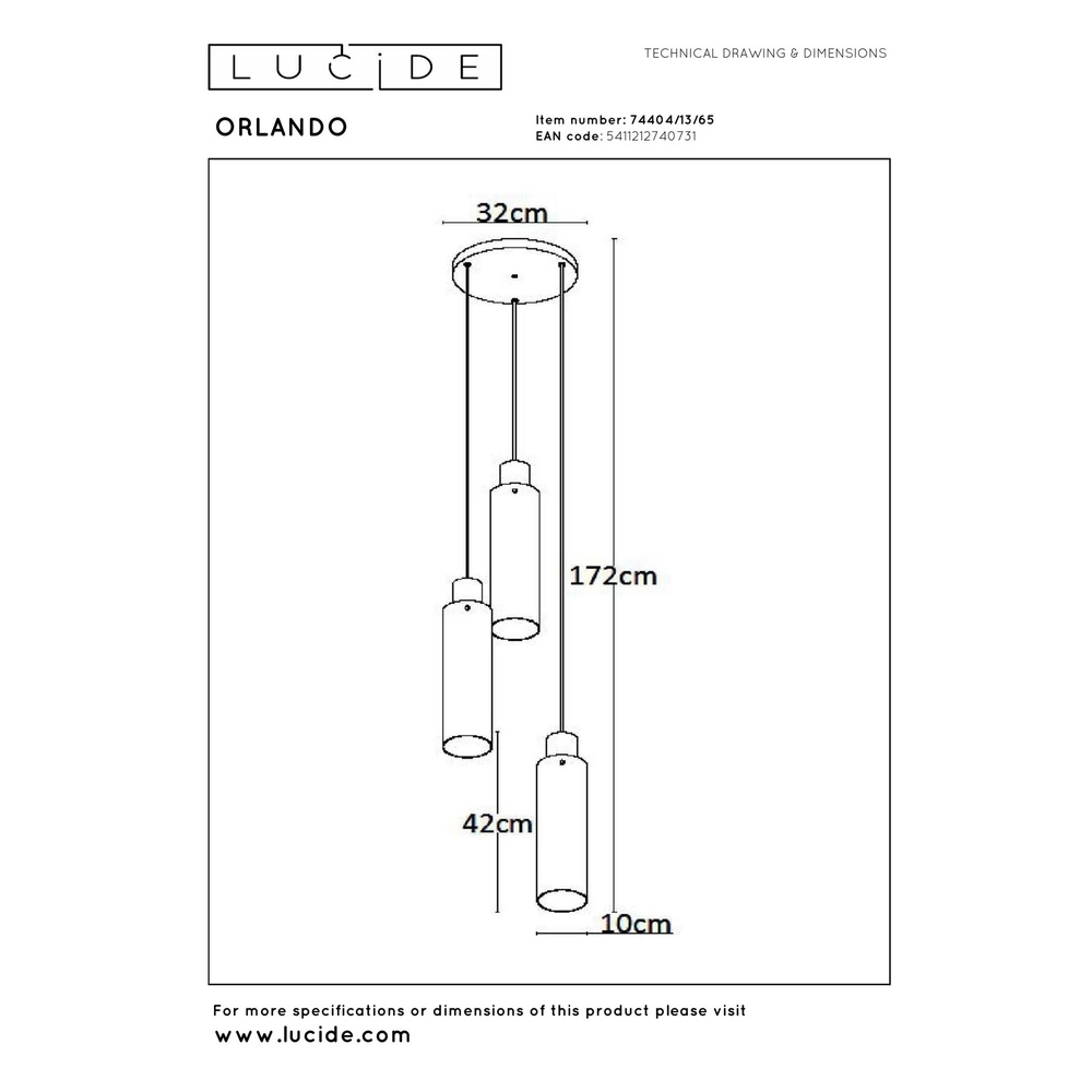 3-Licht Pendellampe Orlando Rauchglas Lucide 5411212740731