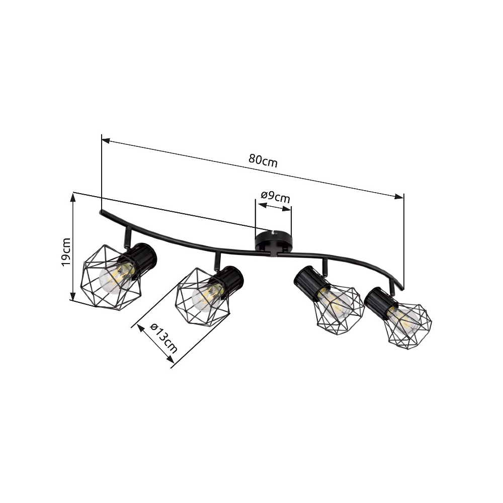 Deckenlampe Priska 4-Licht Schwarz Globo 9007371406173