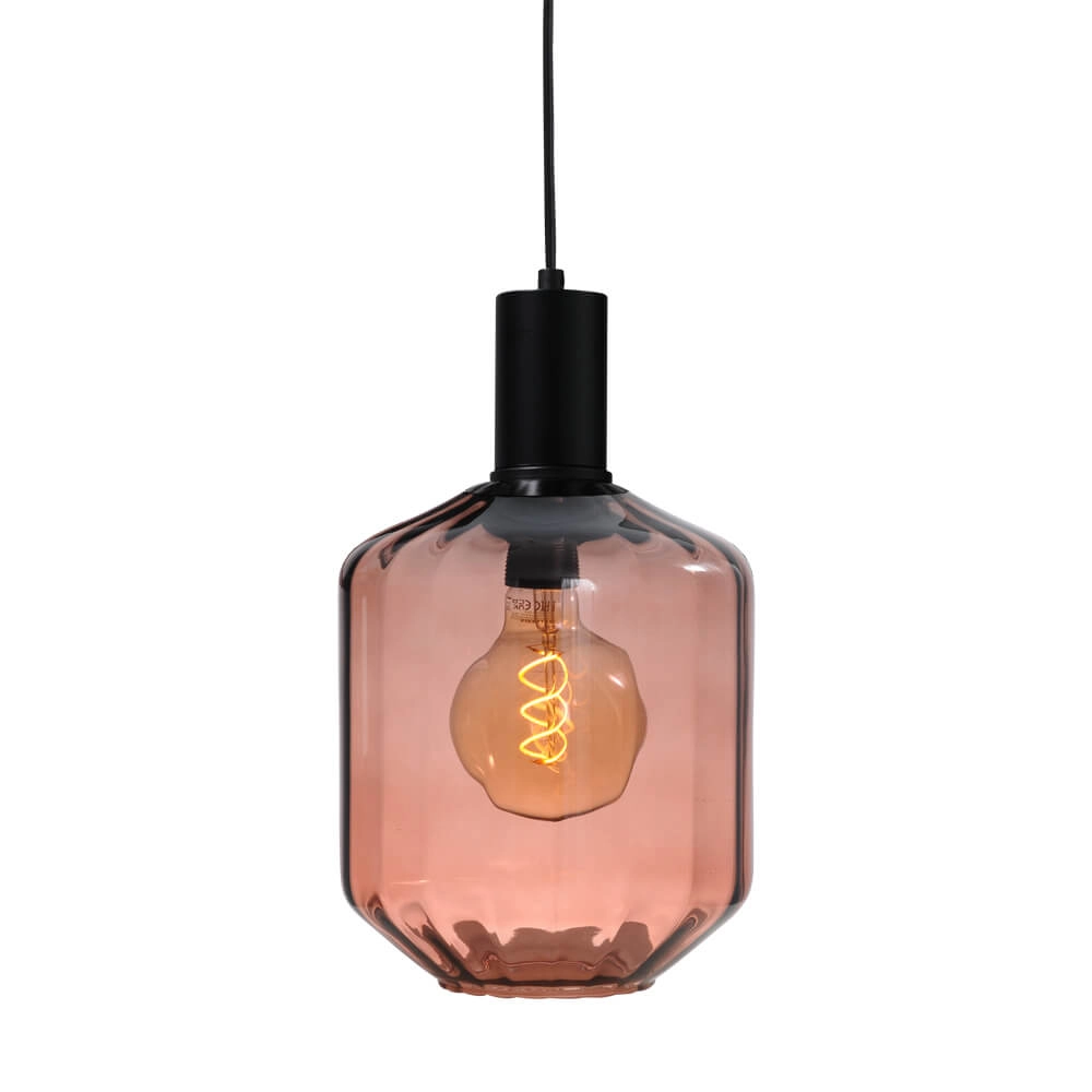 Hängelampe schwarz Porto mit rotem Jagger-Glas – Ø 19 cm