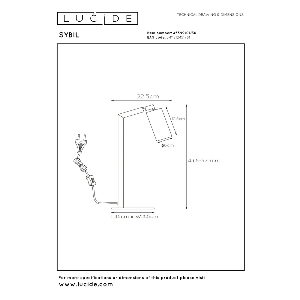 Schwarze Schreibtischlampe Sybil Konstruktion Lucide 5411212451781