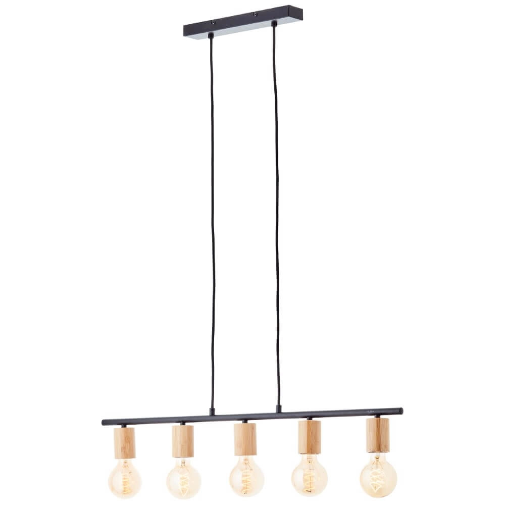 Hängelampe mit 5 Leuchten Kerry schwarz mit Holz Brilliant 4004353408960