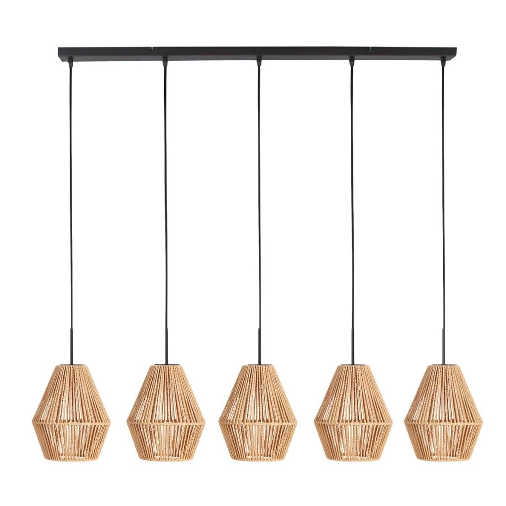 Pendellampe 5-Licht Geradeaus Ropex mit Rattanhauben Steinhauer 8712746183252