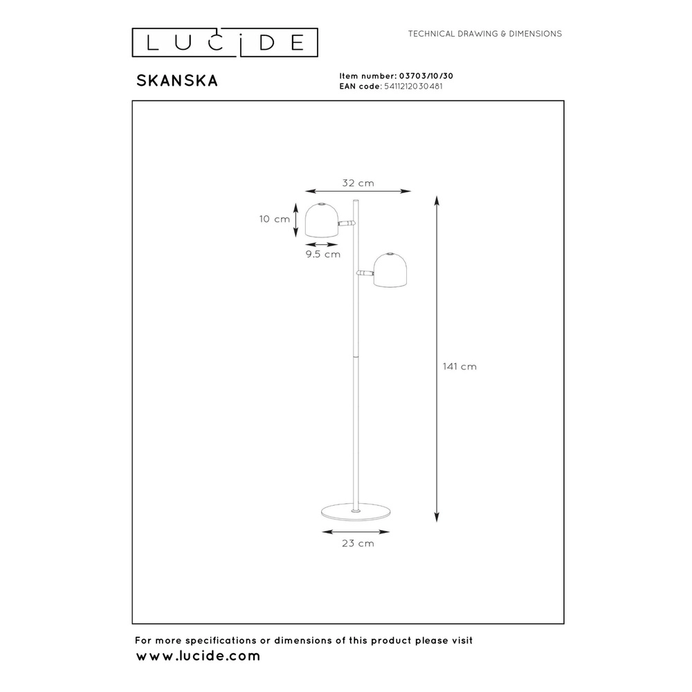 Stehlampe Skanska 2-Licht Schwarz Lucide 5411212030481