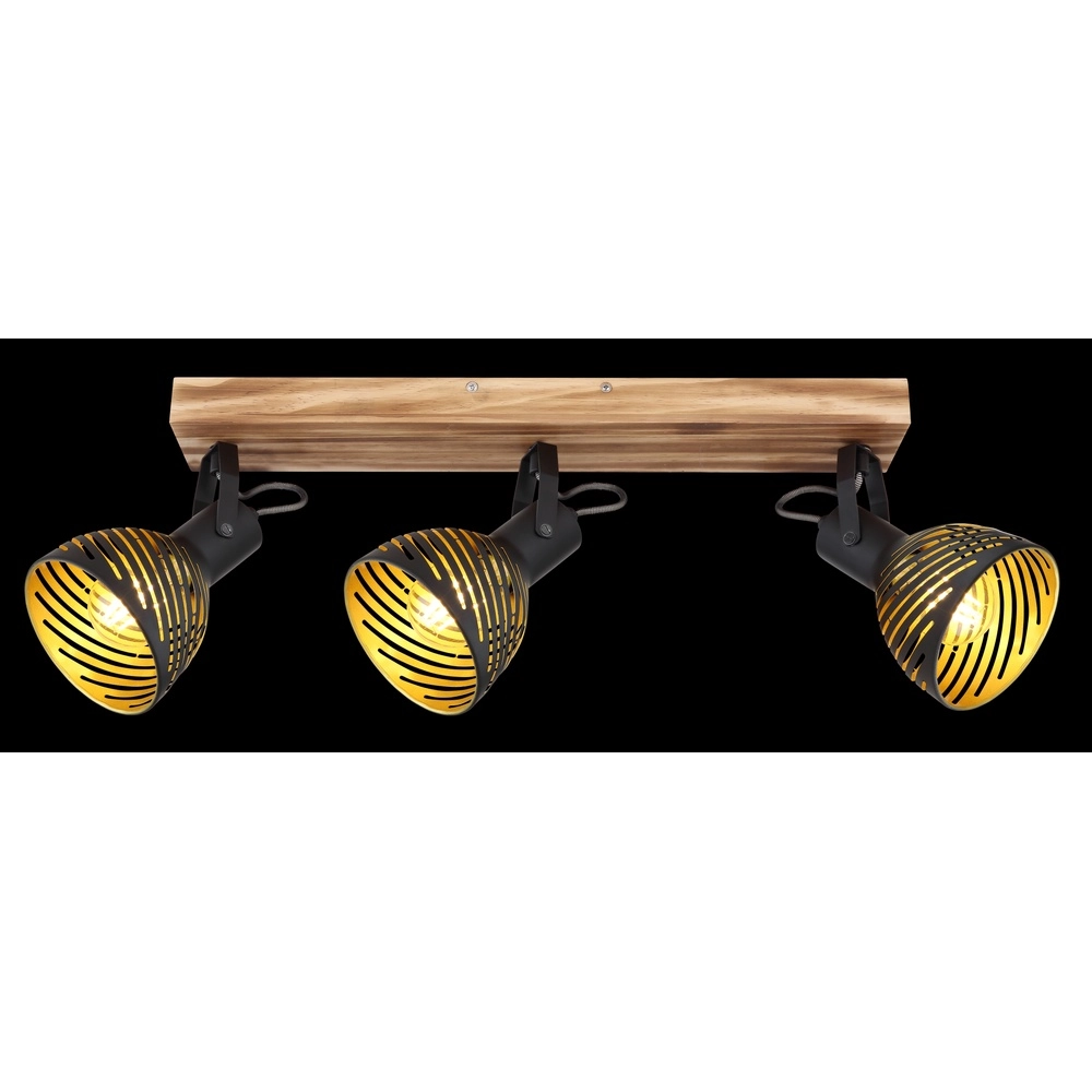 Deckenlampe Lenna 3-Licht Holz mit Schwarz Globo 9007371425686