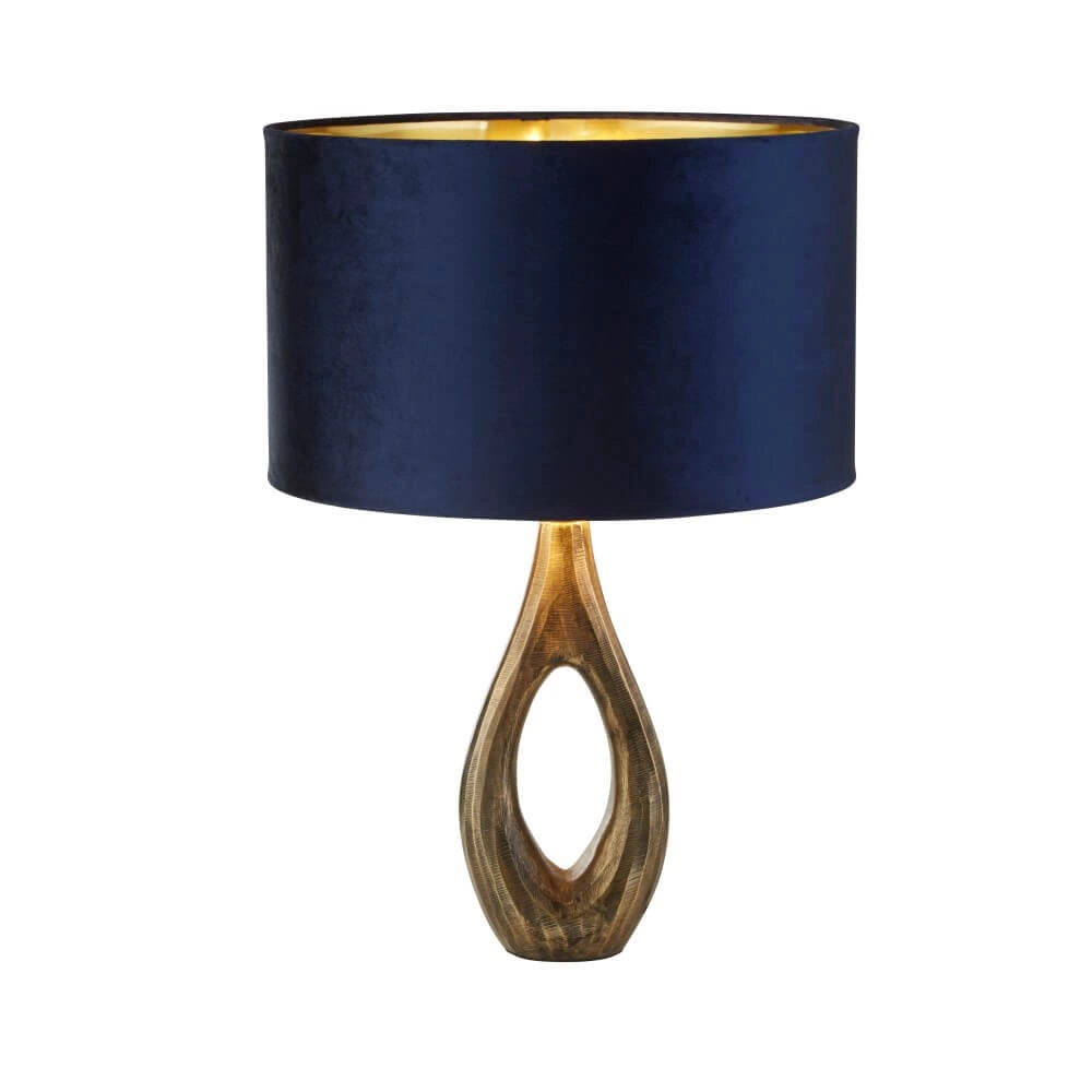 Goldene Tischlampe Bucklow mit dunkelblauer Kapuze Searchlight 5053423257280