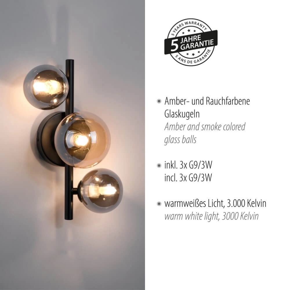 Schwarze Wandlampe Popsicle 3-flammig Paul Neuhaus 4012248375501