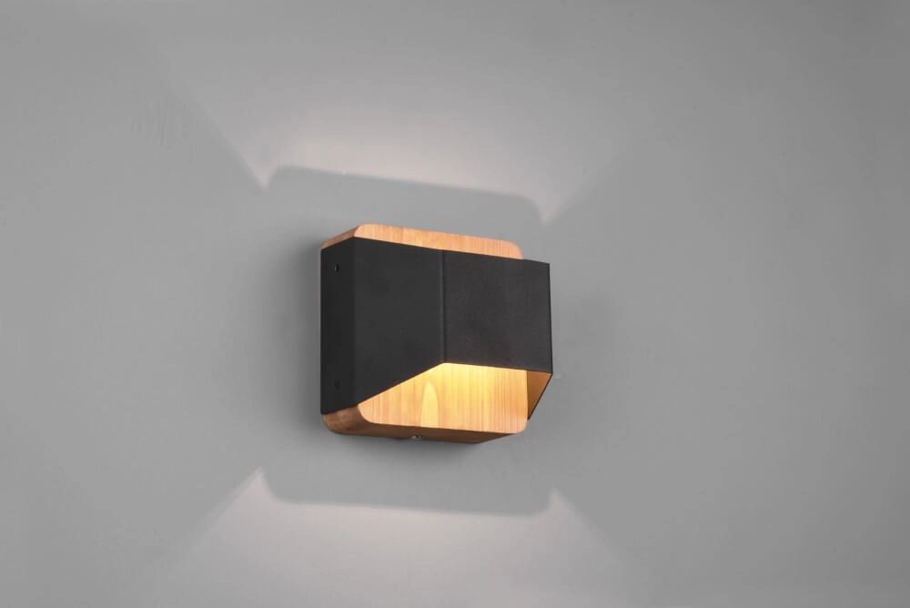 Wandlampe Arino 12cm schwarz mit Holzbraun Trio 4017807502756
