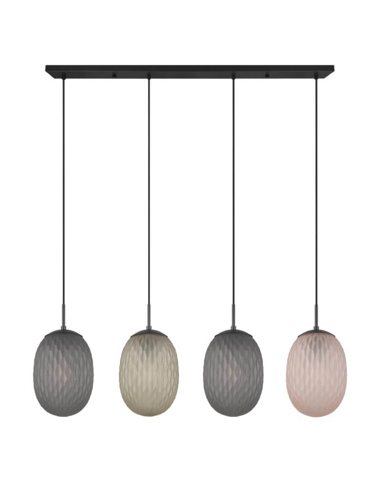 Hängelampe mit 4 Leuchten Facette mit geripptem farbigem Glas Trio 4017807616842