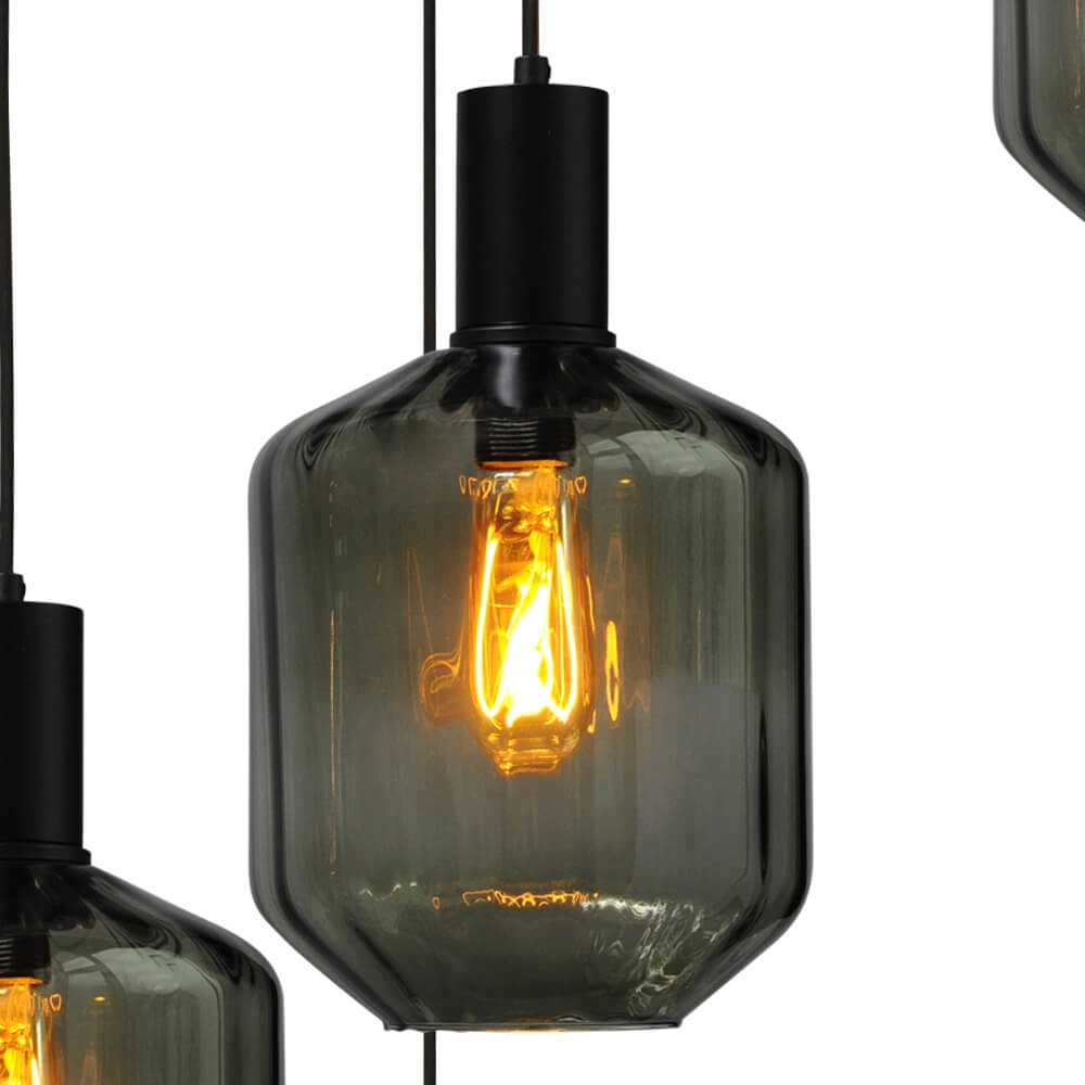 5-flammige Loft-Hängelampe - Schwarz - Porto mit grünen Jagger-Gläsern Masterlight 8718121271132