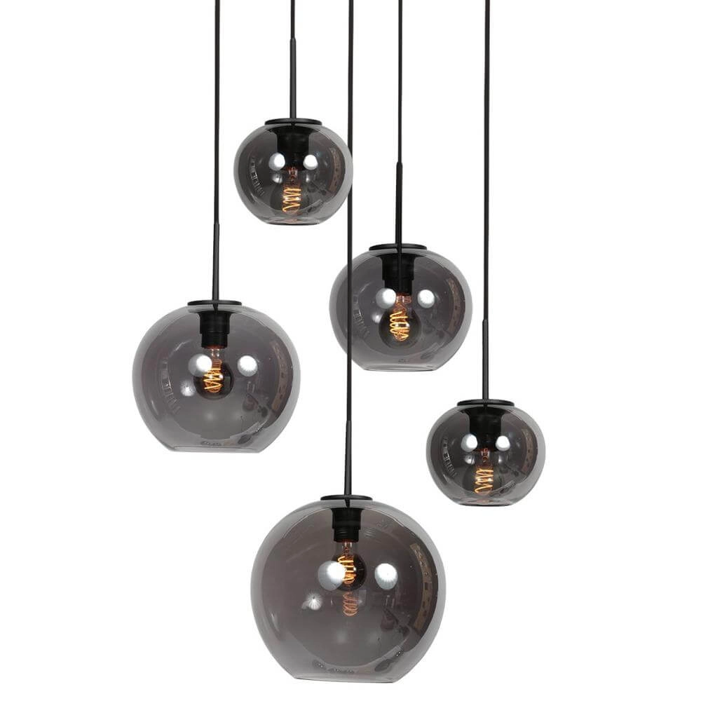 5-flammige Pendelleuchte HaloSwap Rundes Schwarz- und Rauchglas Steinhauer 8712746179620