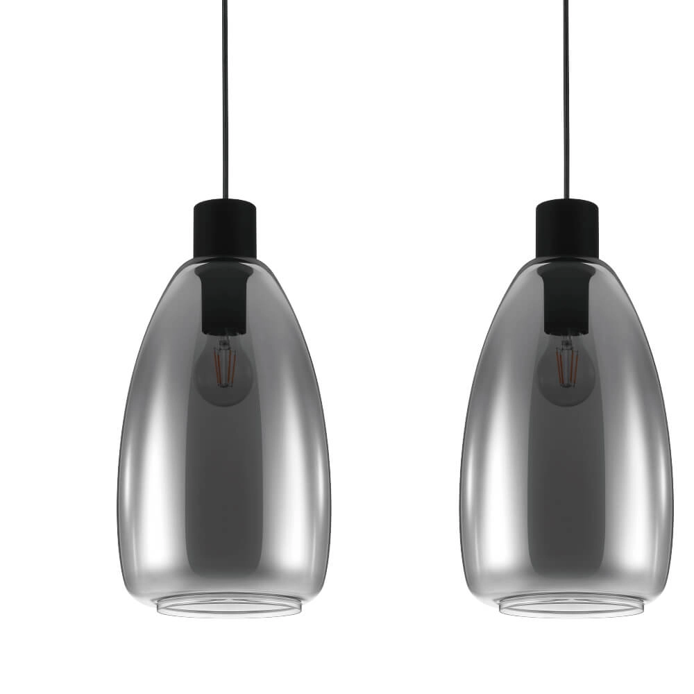 Hängelampe aus Glas Chelvey 3-flammiges Schwarz mit Rauchglas Eglo 9002759321666